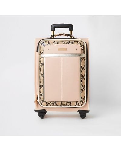 River Island Beige Snake Printed Four Wheel Suitcase - Natural