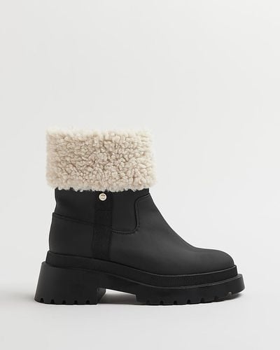 River Island Black Borg Cuff Chunky Boots