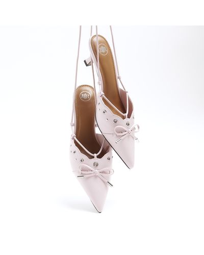 River Island Pink Eyelets Lace Up Heeled Court Shoes - White
