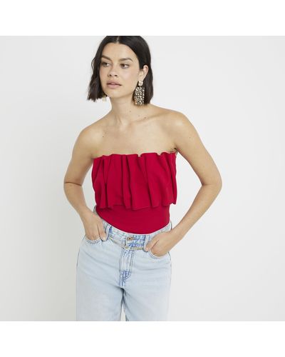 River Island Red Frill Bandeau Top
