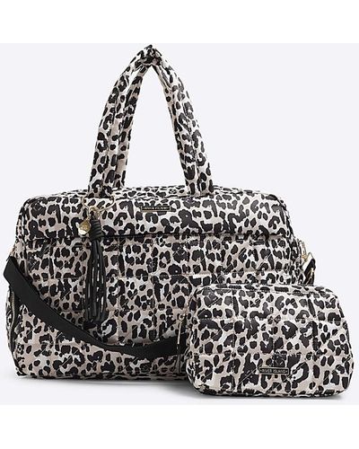 River island leopard print weekend bag sale