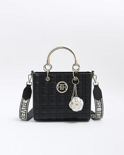 River Island Black Quilted Corsage Tote Bag
