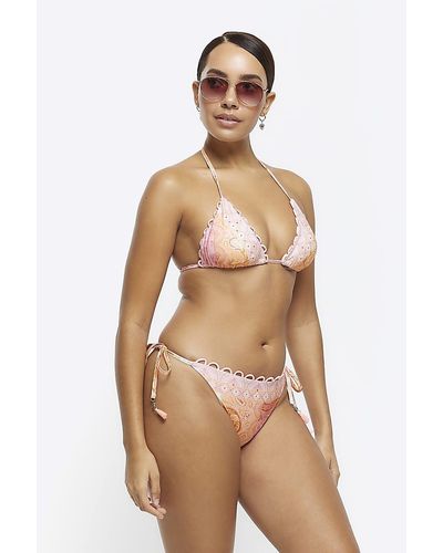 River Island Pink Paisley Tie Side Bikini Bottoms - Natural