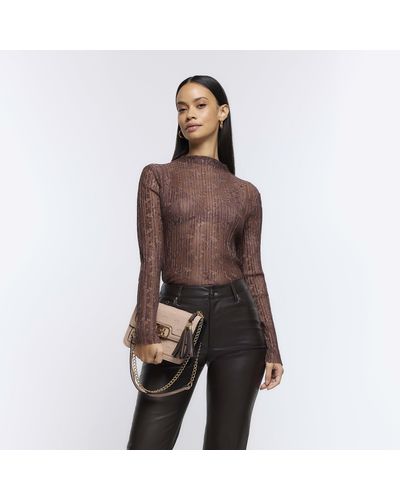 River Island Brown Lace Long Sleeve Top