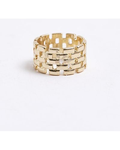 River Island Gold Color Textured Ring - White
