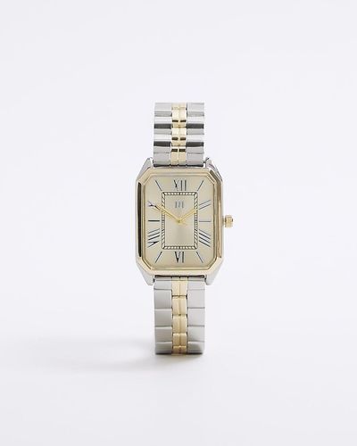 River Island Silver Rectangle Face Watch - White