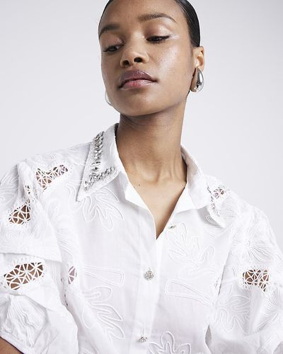 River Island White Embellished Embroidered Shirt
