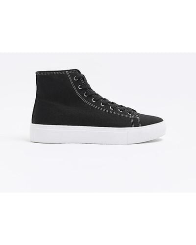 River Island Black High Top Canvas Sneakers - White