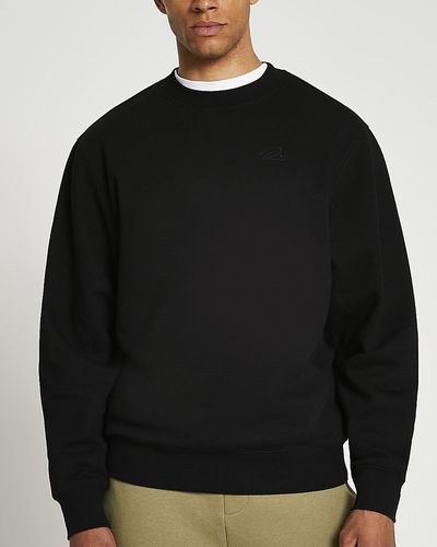 River Island Black Ri Embroidered Regular Fit Sweatshirt