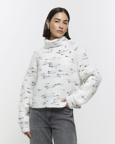River Island Abstract Roll Neck Sweater - White