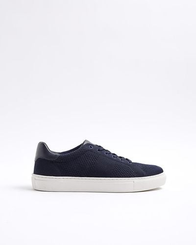 River Island Navy Knit Lace Up Sneakers - Blue