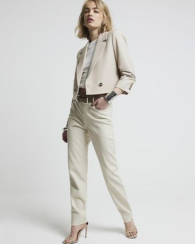 Beige crossed waistband straight trousers  Straight trousers, Tight  sweater, River island outfit