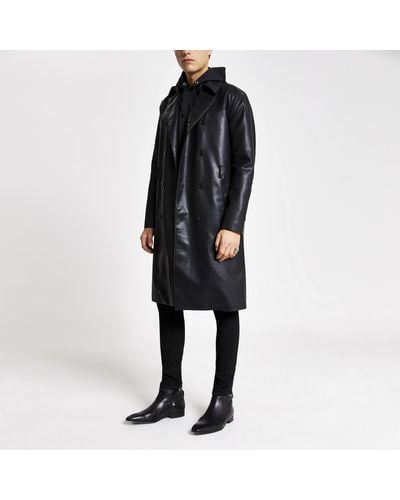 River Island Smart Western Faux Leather Trench Coat - Black