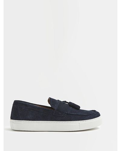River Island Navy Suede Tassel Cupsole Loafers - Blue