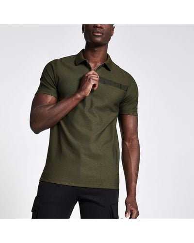 River Island Slim Fit Zip Polo Shirt - Multicolour