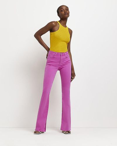 River Island Pink High Waisted Flared Jeans