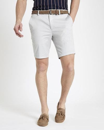River Island Stone Belted Slim Fit Chino Shorts - Natural