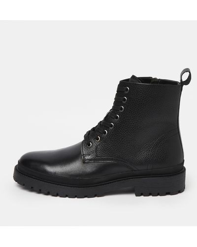 River Island Black Leather Lace Up Military Boots