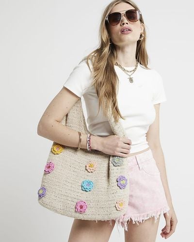 River Island Crochet Flower Shopper Bag - White