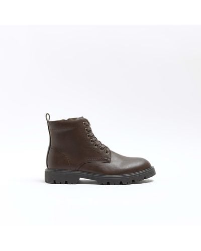 River Island Brown Faux Leather Combat Boots