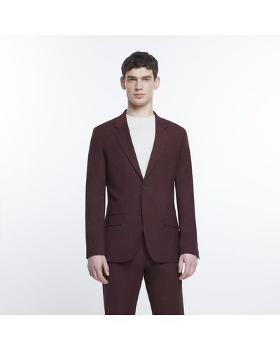 River Island Big & Tall skinny suit jacket in burgundy