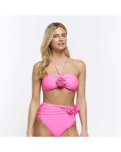 River Island Flower Bandeau Bikini Top - Pink