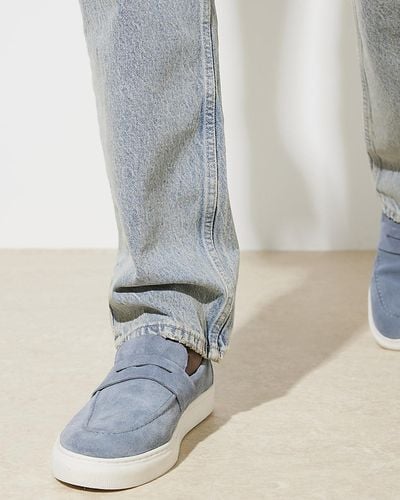 River Island Blue Suede Loafers - White