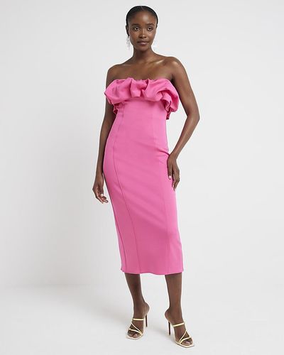 River Island Bardot Bodycon Midi Dress - Pink
