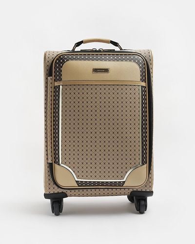 River Island Beige Ri Monogram Suitcase - Natural