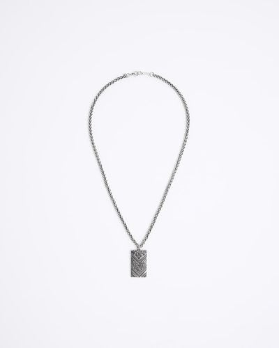 River Island Silver Colour Textured Tag Necklace - White