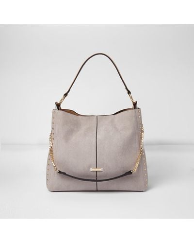 River Island Studded Chain Handle Slouch Bag - Grey