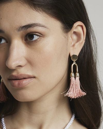 River Island Double Tassel Earrings - Pink