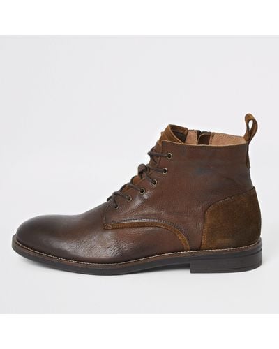 River Island Brown Leather Lace-up Chukka Boots
