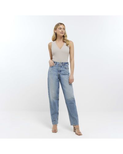 River Island High Waist Tapered Jeans - Blue