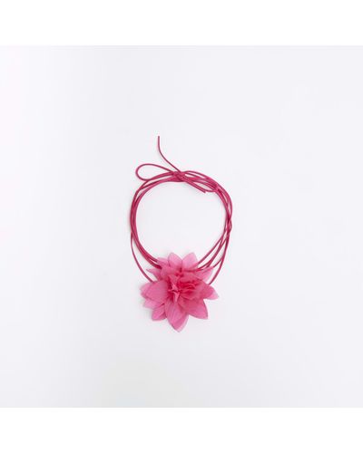River Island Flower Cord Necklace - Pink
