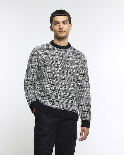 River Island Black Slim Fit Geometric Print Sweater - Grey