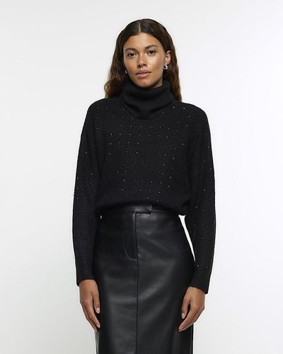 River Island Black Diamante Roll Neck Sweater