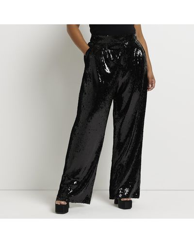 River Island Plus Black Sequin Flared Trousers