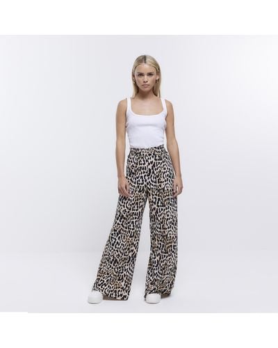 River Island Leopard Print Flare Trousers - White