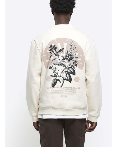 River Island Ecru Floral Graphic Sweatshirt - White