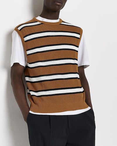 River Island Orange Slim Fit Mesh Stripe Knitted Sweater