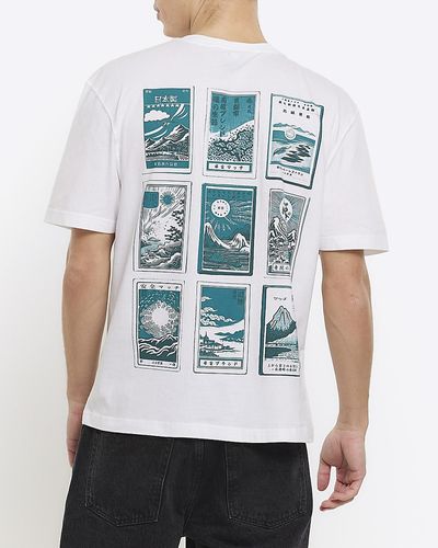 River Island White Regular Fit Japanese Graphic T-shirt - Blue