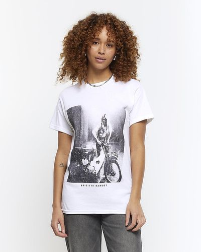 River Island Brigitte Bardot Graphic Print T-shirt - White