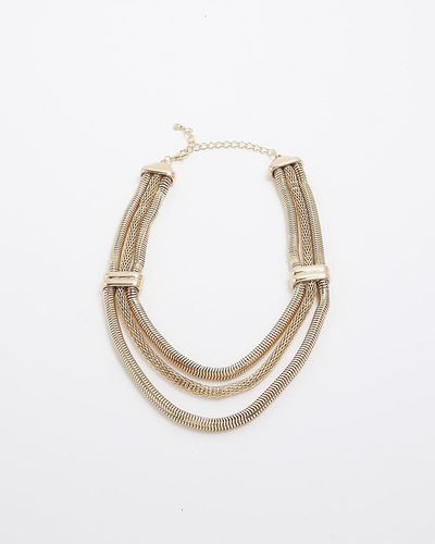 River Island Snake Chain Multirow Necklace - White