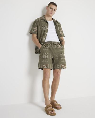 River Island Green Regular Fit Embroidered Shorts