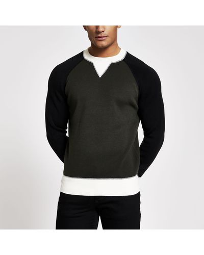 River Island Raglan Colour Blocked Knitted Sweater - Green