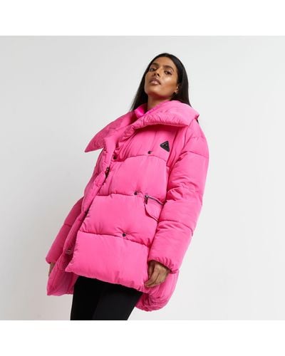River Island Pink Oversized Puffer Coat