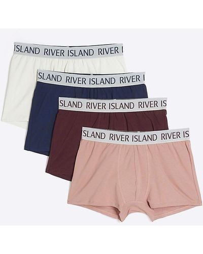 River Island 4pk Cotton Stretch Ri Trunks - White