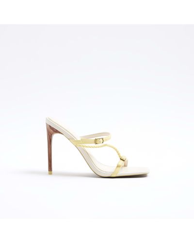 River Island Yellow Strappy Heeled Mule Sandals - White