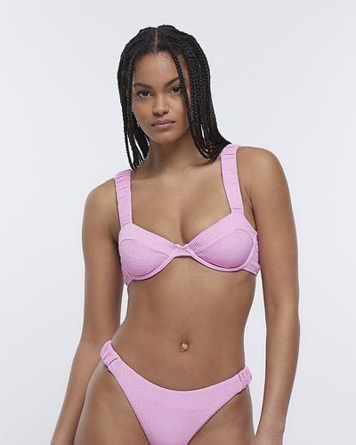 River Island Pink Textured Bikini Top